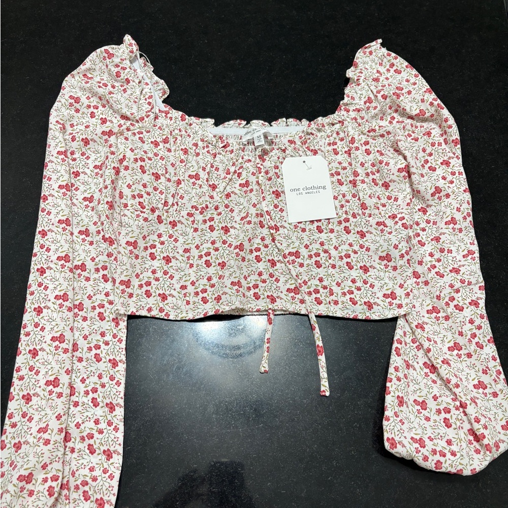 One Clothing Red and White Floral Blouse